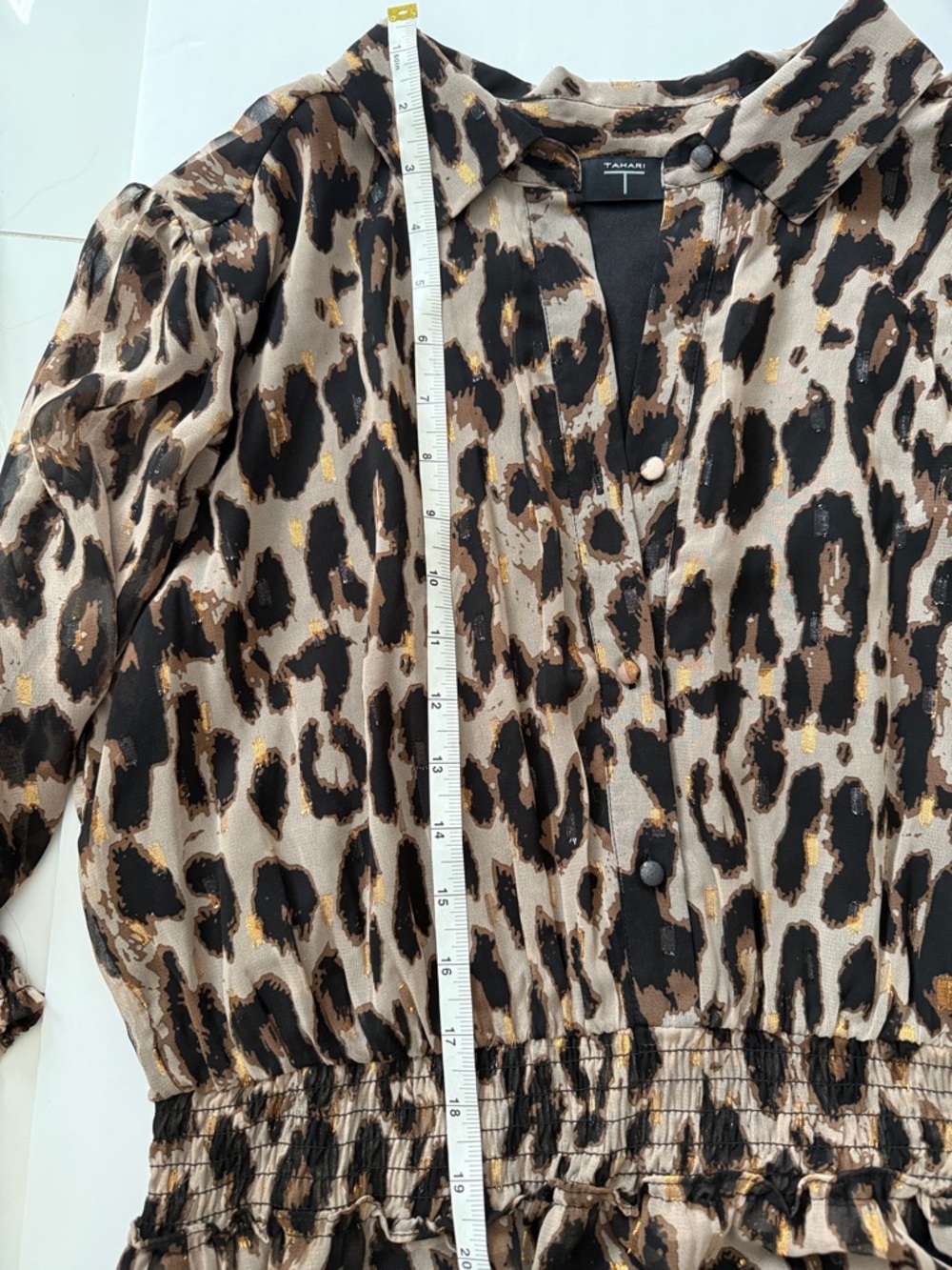 T Tahari Collared Tiered Midi Dress Animal Print Long Sleeve - Picture 14 of 14